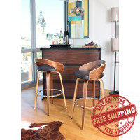 Lumisource B30-GROTTOR WLBN2 Grotto Mid-Century Modern Barstool with Swivel in Walnut with Brown Faux Leather - Set of 2